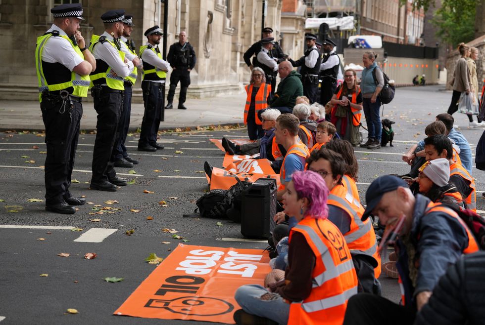 The protesters have blocked roads across London.