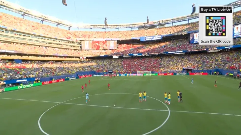 The QR code for the TV license was visible prior to the start of the second half between Morocco and Brazil