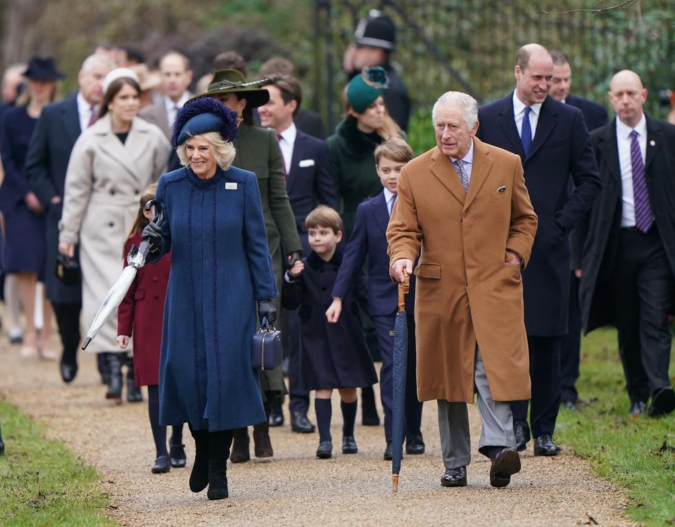 The Queen Consort, Prince Louis, Prince George, King Charles III, and the Prince of Wales attending the Christmas Day morning church service at St Mary Magdalene Church in Sandringham, Norfolk. Picture date: Sunday December 25, 2022.