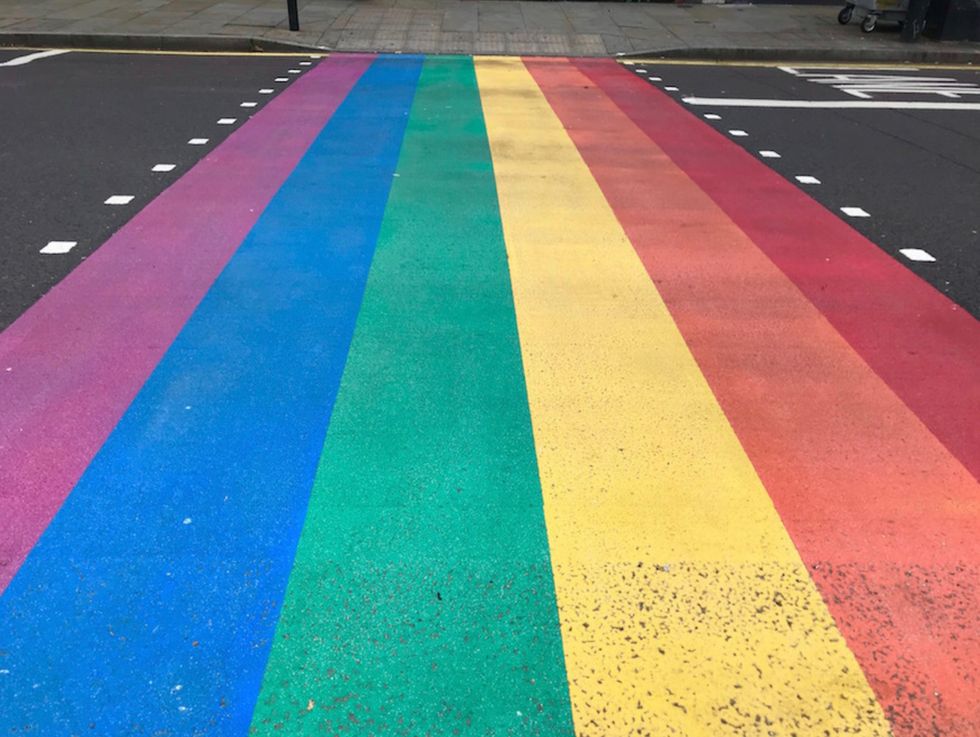 The rainbow crossing in Reigate has been vandalised.
