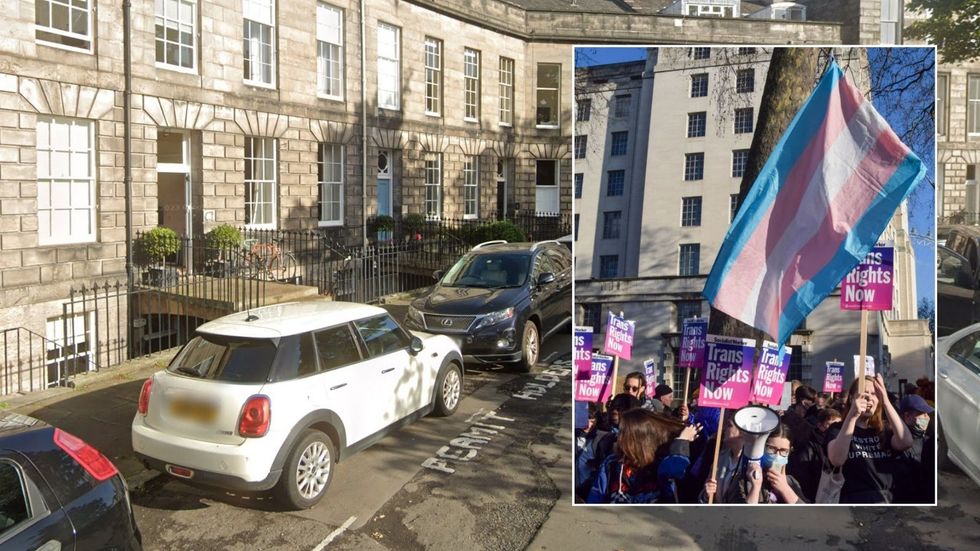The rape crisis centre alongside inset of pro trans rally