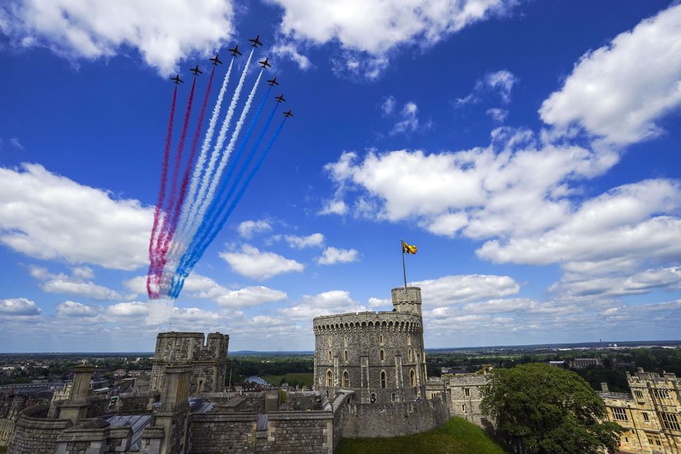 The Red Arrows will fly over the Palace at 1pm