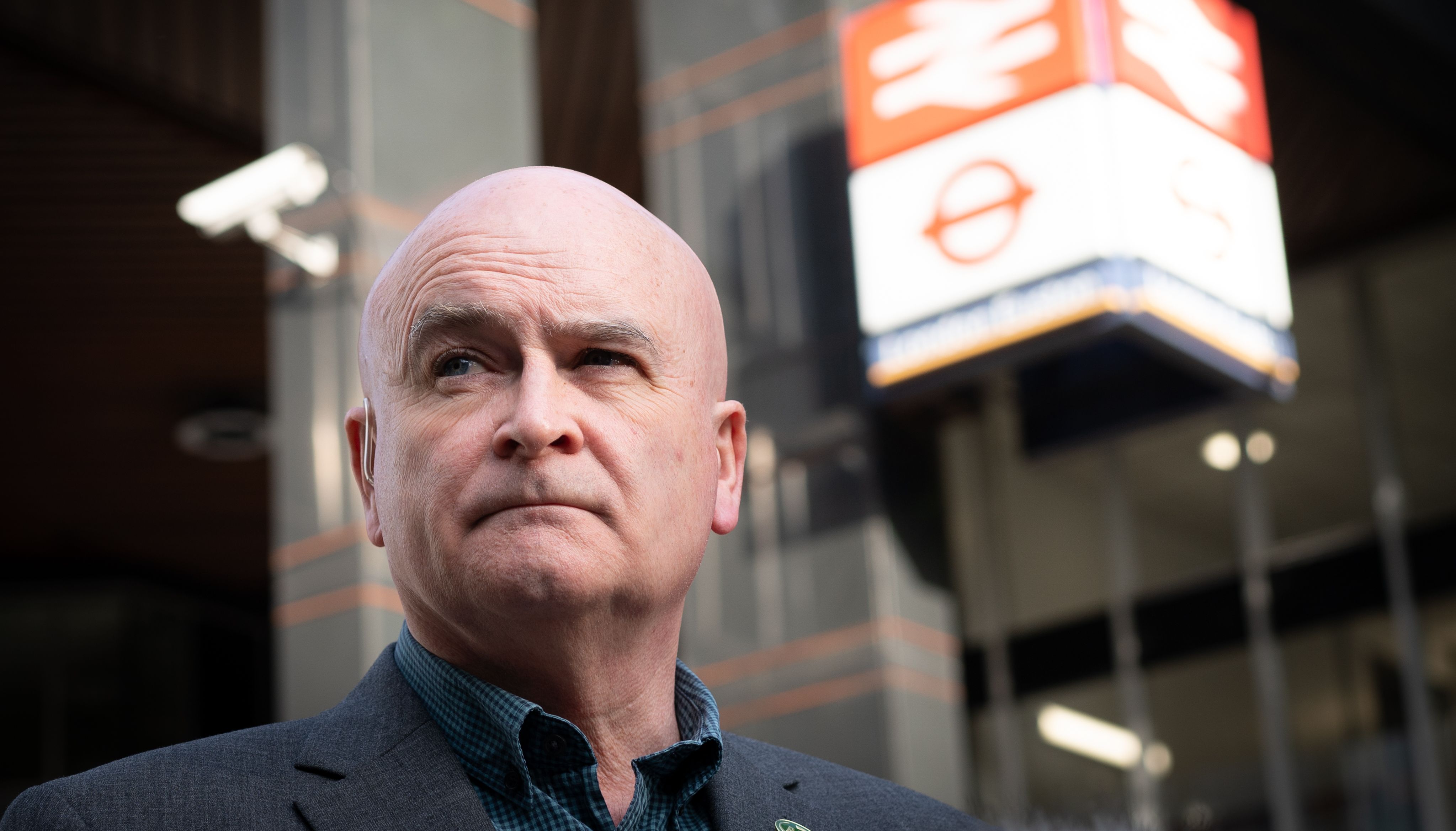 The RMT general secretary, Mick Lynch, on a picket line outside Euston station in London
