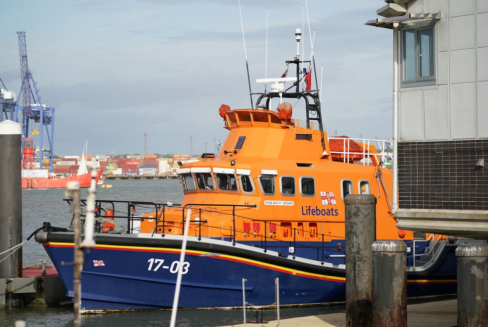 The RNLI's Albert Brown lifeboat at the RNLI Lifeboat Station in Harwich, Essex.