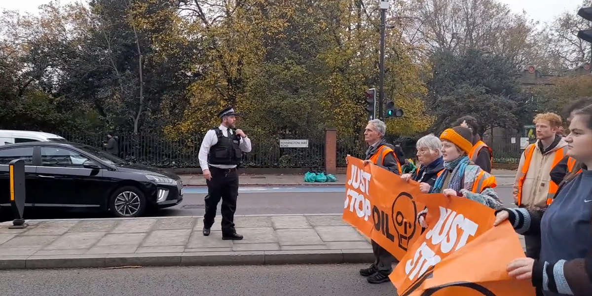 NextImg:Just Stop Oil protest lasts just ELEVEN minutes before being shut down as police make arrests