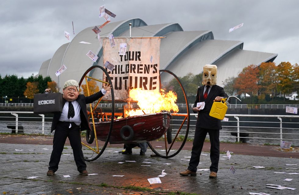 The scene represents what protesters have said is \%22the UK government's total lack of purpose in combating catastrophic climate change.\%22