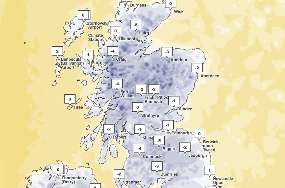 The Scottish towns of Craig and Dalwhinnie will see mercury reach the coldest temperatures