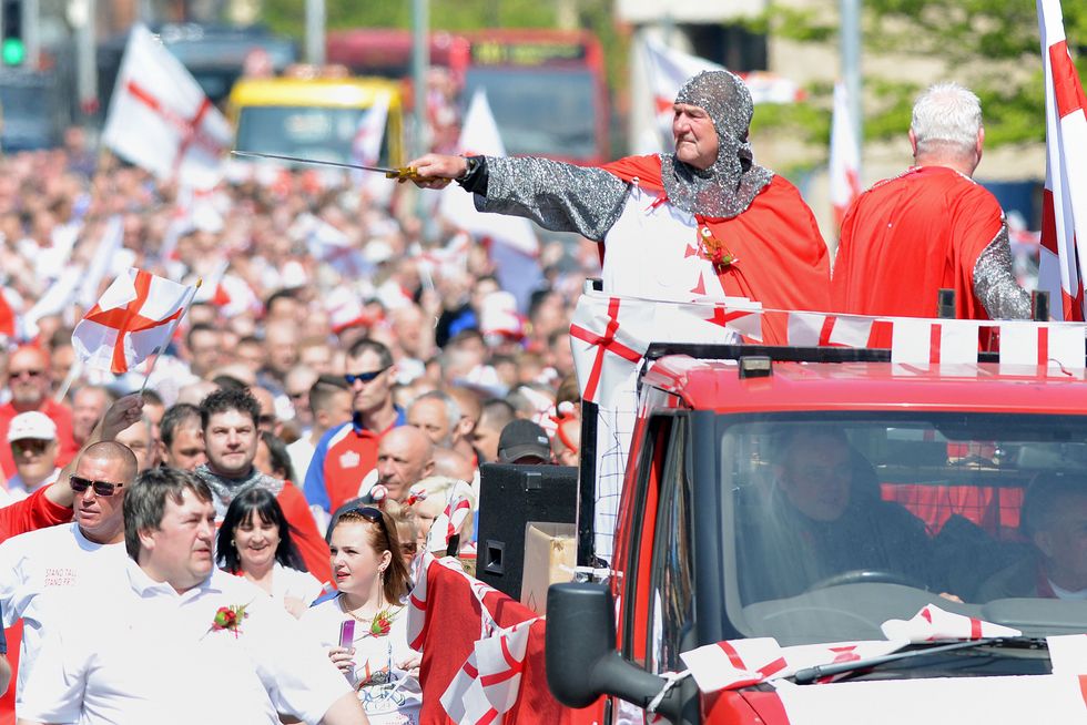 The St George's Day parade makes it's way into the city centre of Nottingham