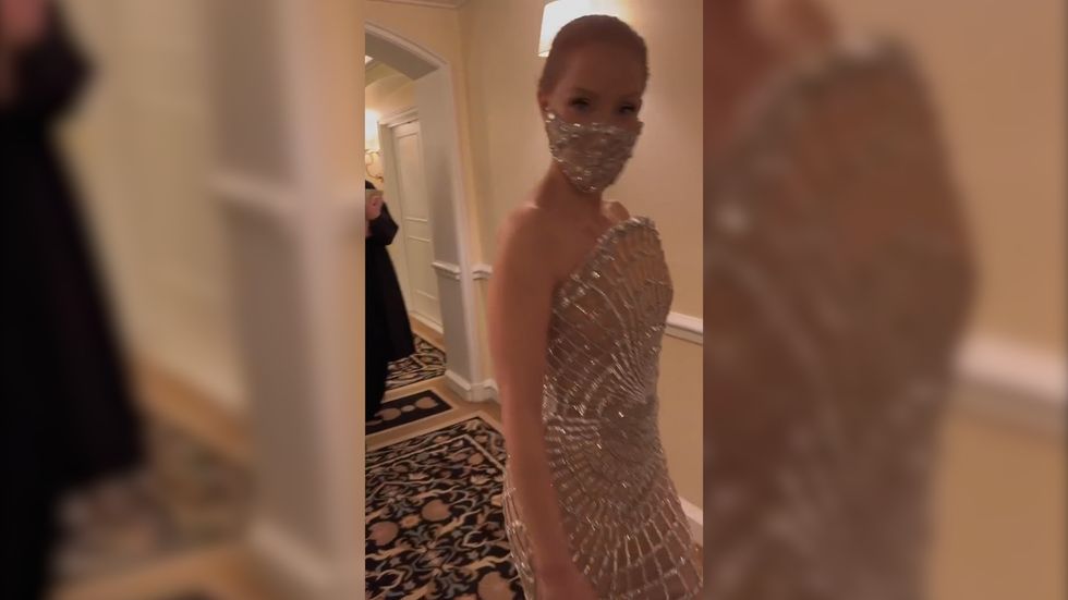 The star shared video footage of her getting ready and wearing the mask.