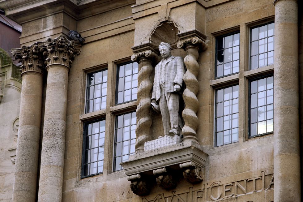 The statue of Cecil Rhodes on the front of Oriel College in Oxford.
