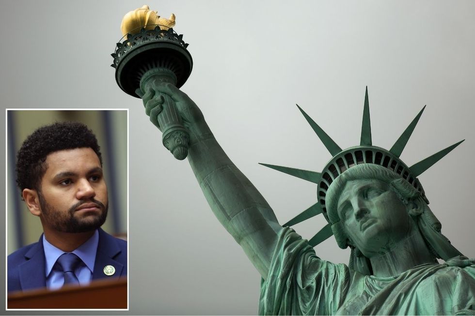 The Statue of Liberty with an inset of Maxwell Frost
