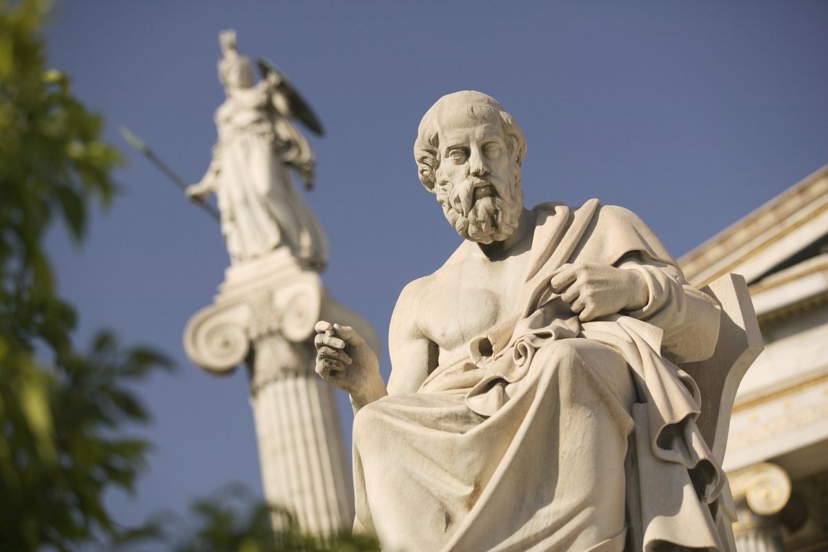 ​The statue of Plato outside of the Hellenic Academy in Athens