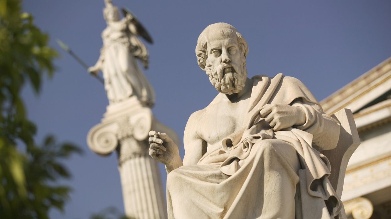 The statue of Plato outside of the Hellenic Academy in Athens