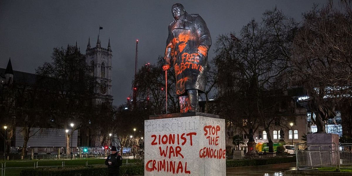 Winston Churchill’s statue in Parliament Square vandalised by pro-Palestine protesters Winston Churchill’s statue in Parliament Square vandalised by pro-Palestine protesters