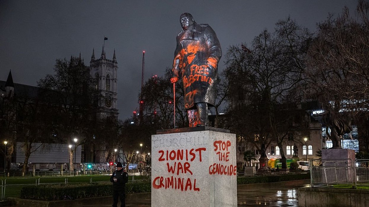 The statue was vandalised with graffiti