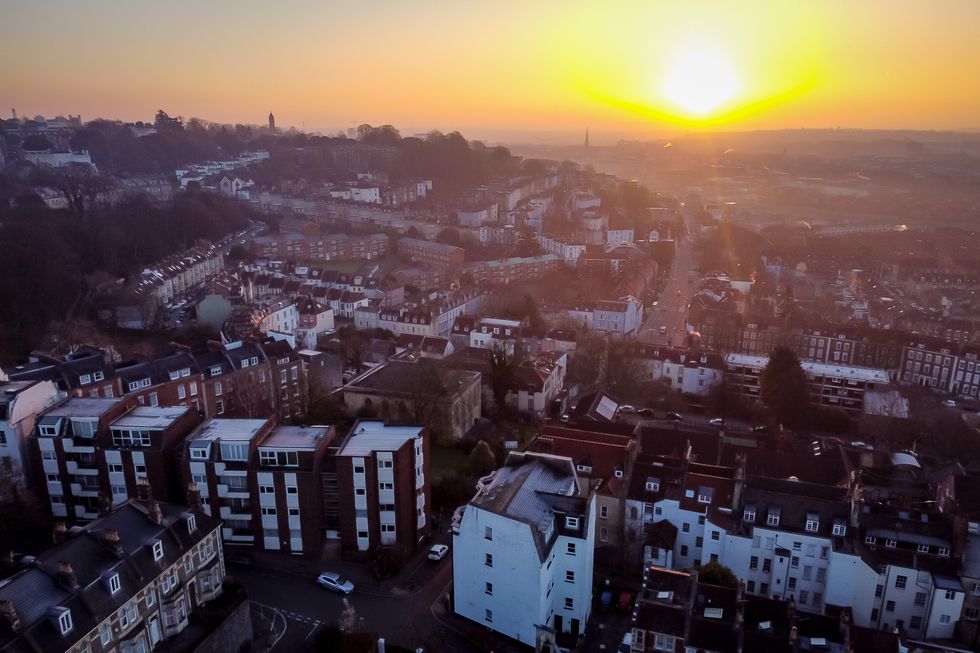 The sun rises over the city Bristol