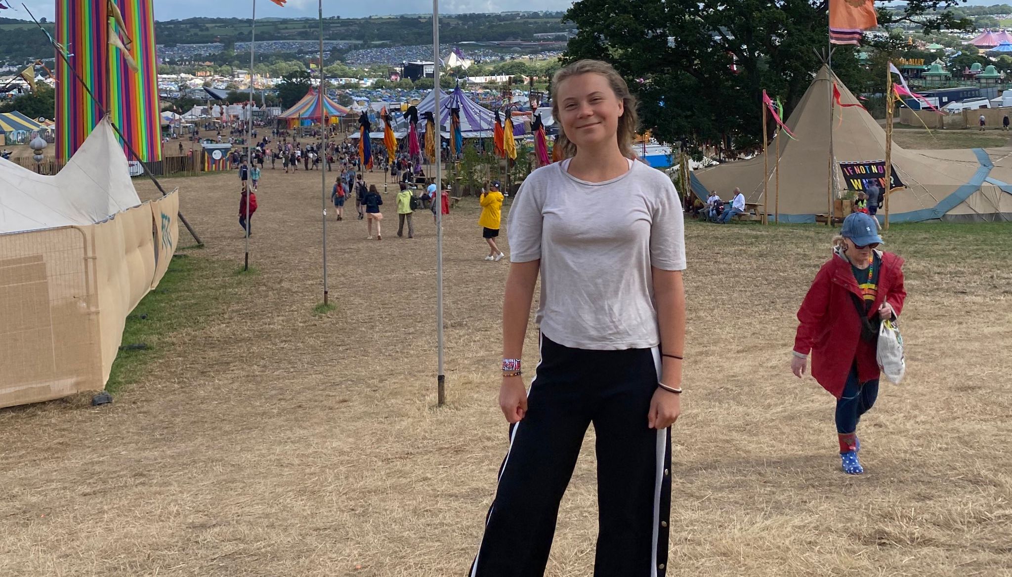 The Swedish activist shared images of Glastonbury on Twitter