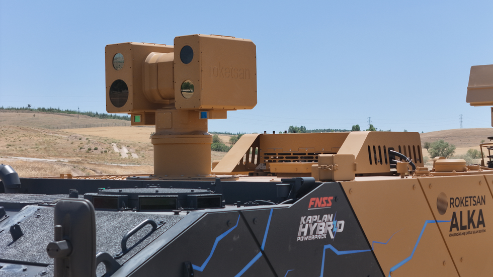 The tank features lasers capable of taking done drones