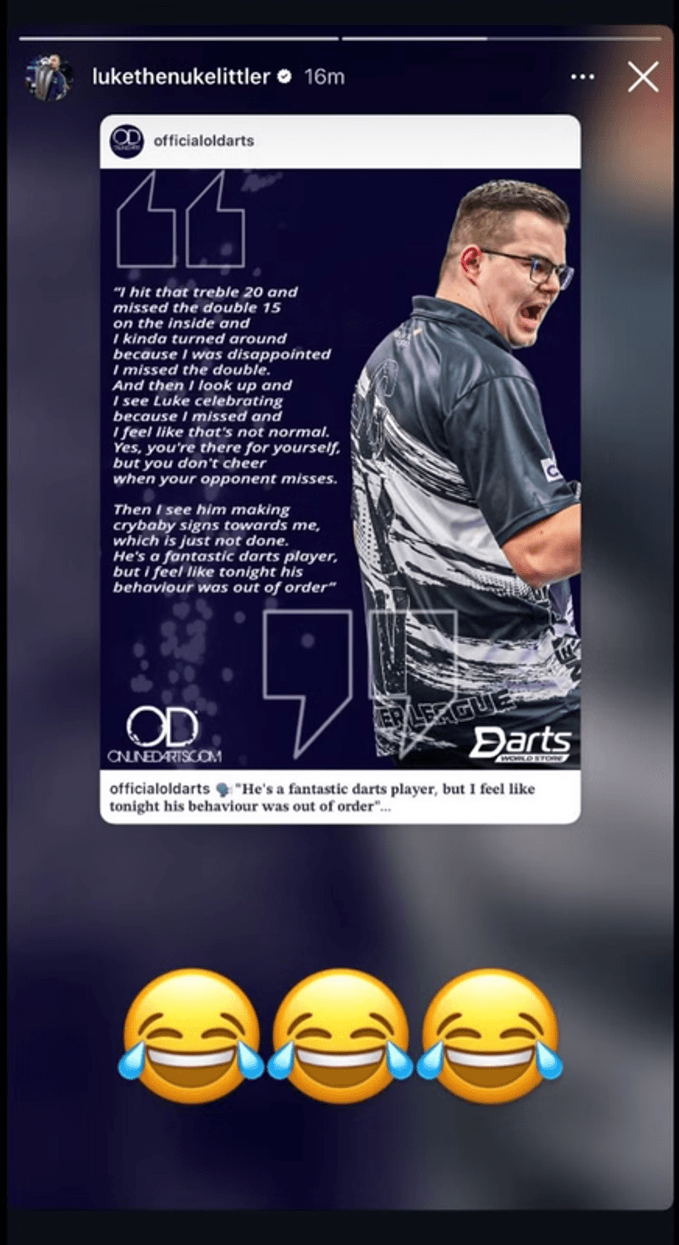 The teenager then shared a screenshot of Van Veen's comments accompanied by three laughing emojis