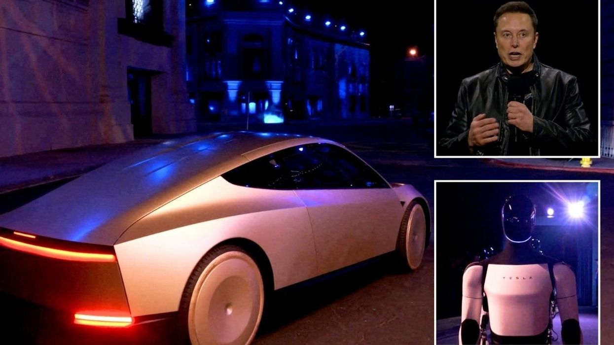 The Tesla Cybercab, Elon Musk and an Optimus humanoid robot