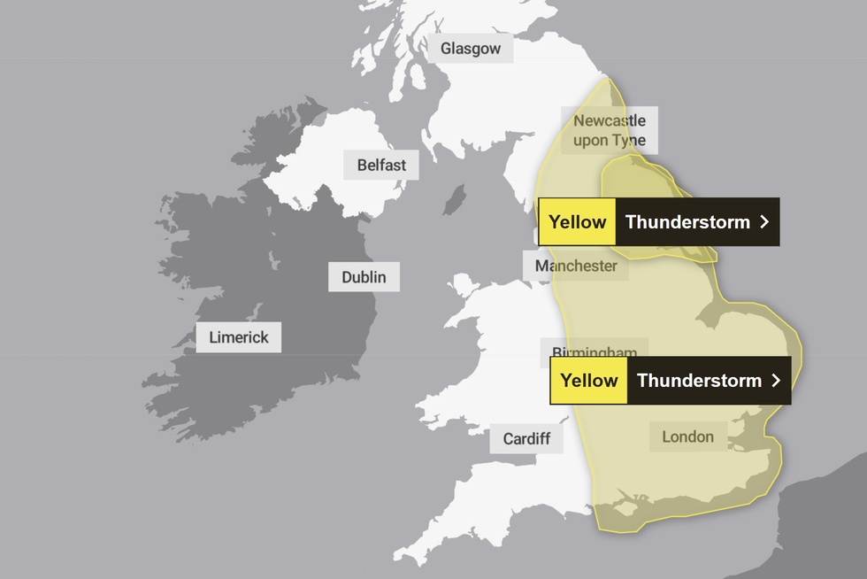 The thunderstorm warning in place for Friday