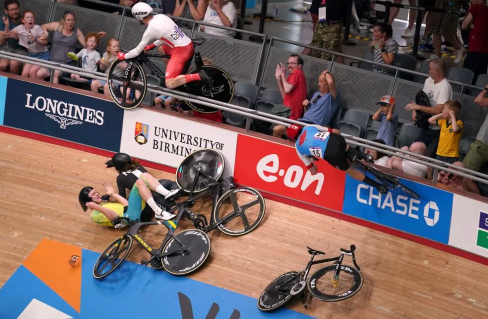 The track cycling event was marred by a crash.