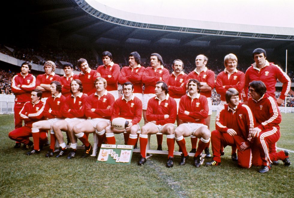 The triple crown winning Wales squad pictured before the Five nations match between France and Wales at Parc de Princes