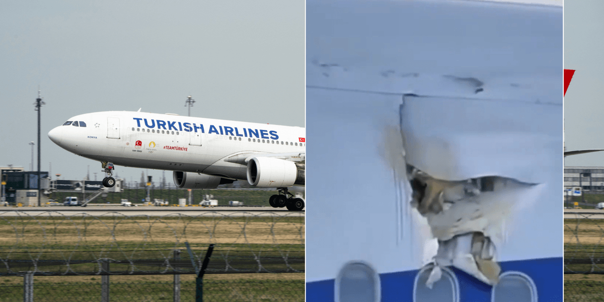 Boeing plane filled with passengers crashes into radar at popular tourist airport leaving huge gaping hole in jet's side