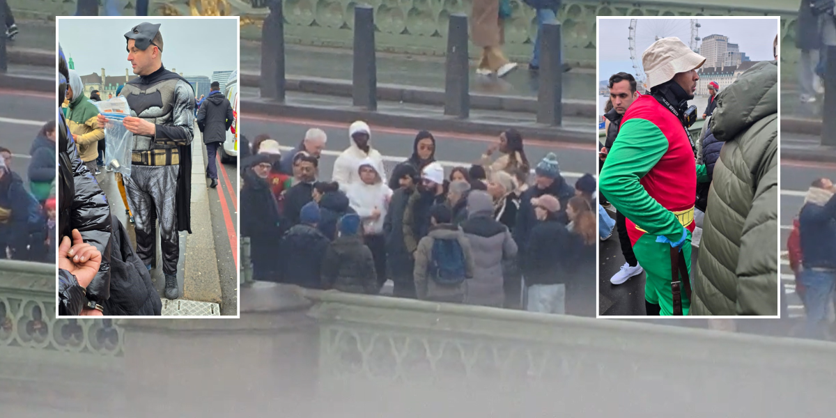 NextImg:Police go undercover as 'Batman and Robin' to catch street scammers on Westminster Bridge