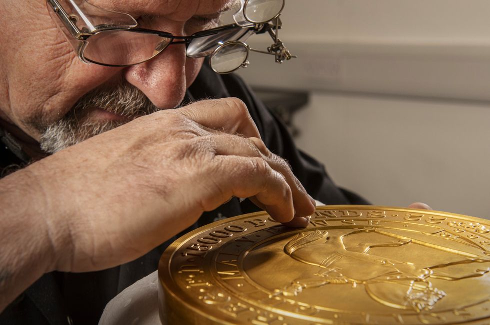 The \u00a315,000 denomination coin was designed by coinage artist John Bergdahl and took nearly 400 hours to make.