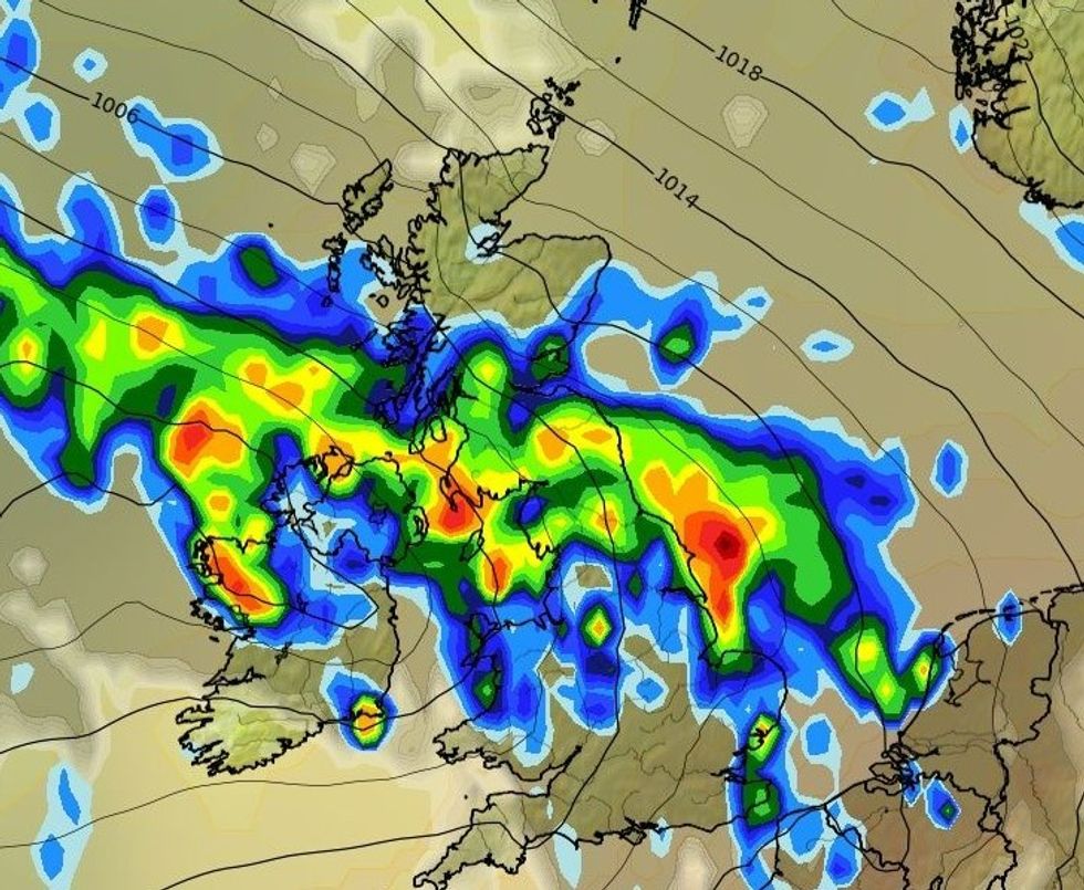 The UK is also expected to face heavy rains over the weekend, WXCHARTS has said.