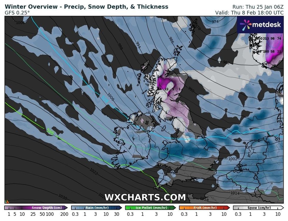 The UK's winter weather overview in early February, according to WXCHARTS