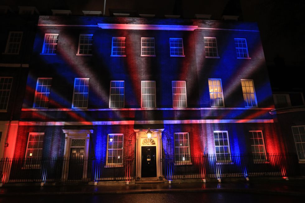 The Union flag colours projected onto 10 Downing Street, London, after the UK left the European Union on Friday, ending 47 years of close and sometimes uncomfortable ties to Brussels.