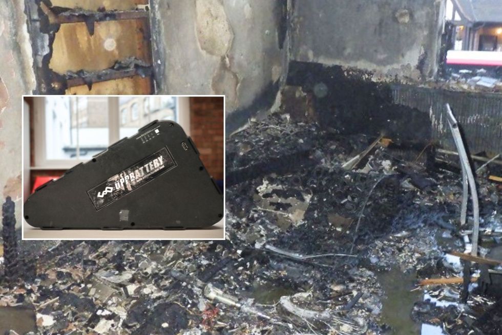 The UPP branded e-bike battery and the aftermath of a fire