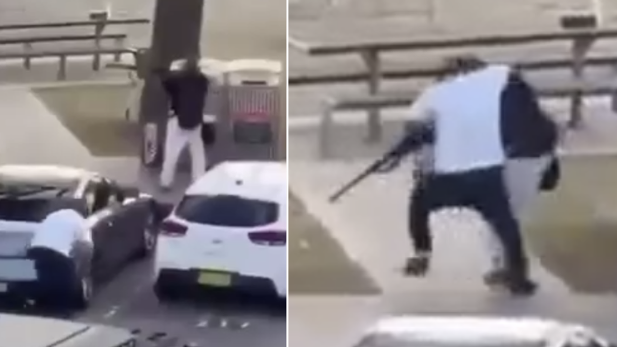 The video captured the remarkable moment a man wrestled a gun off a shooter