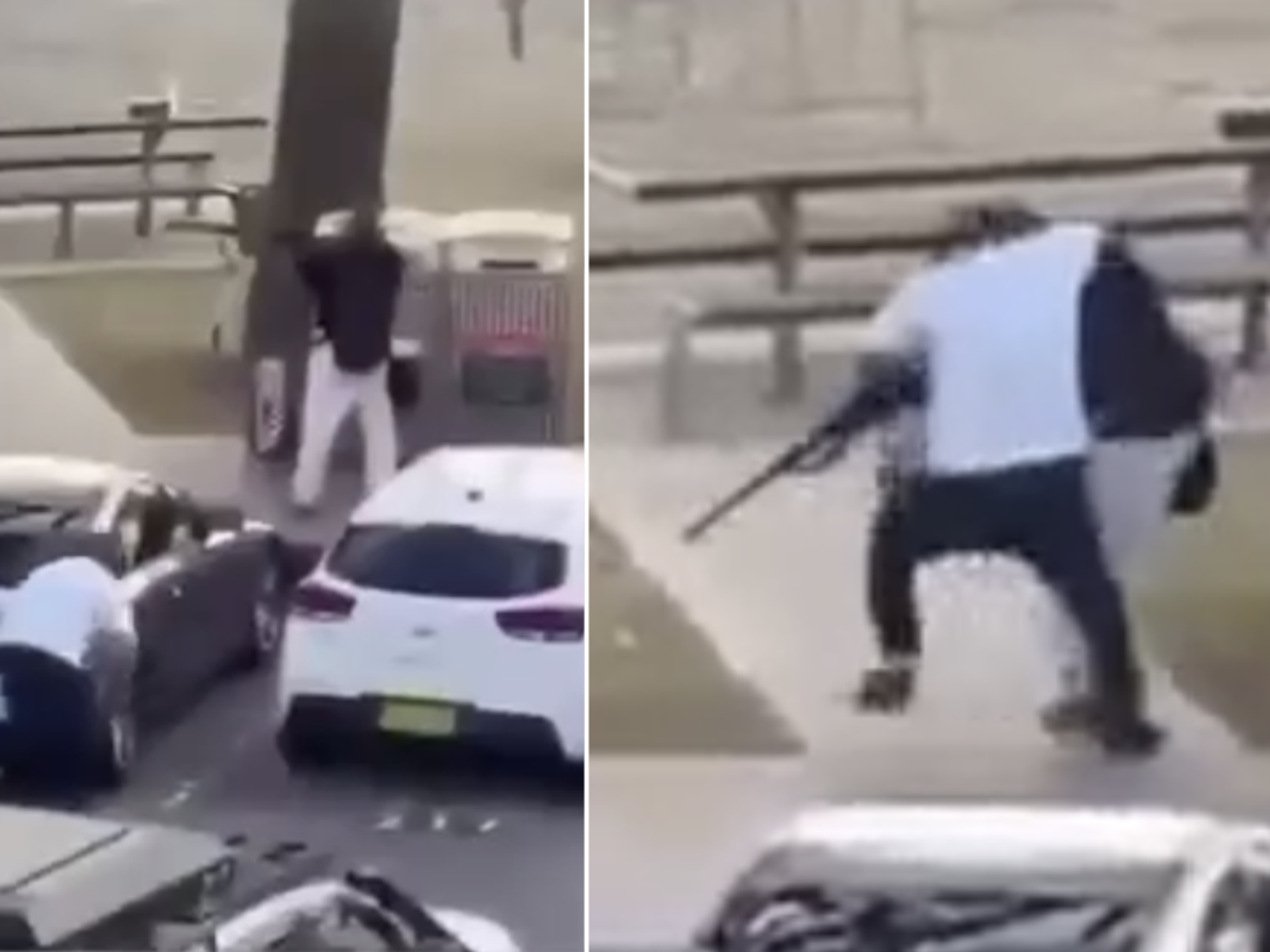 The video captured the remarkable moment a man wrestled a gun off a shooter