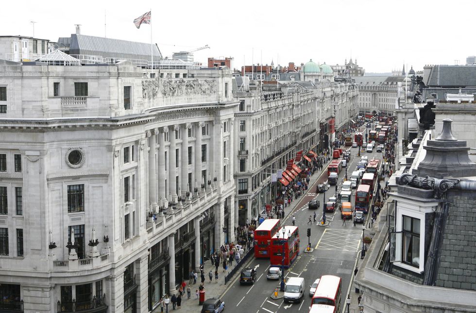 The view south along Regent's Street in central London, seen from a rooftop.