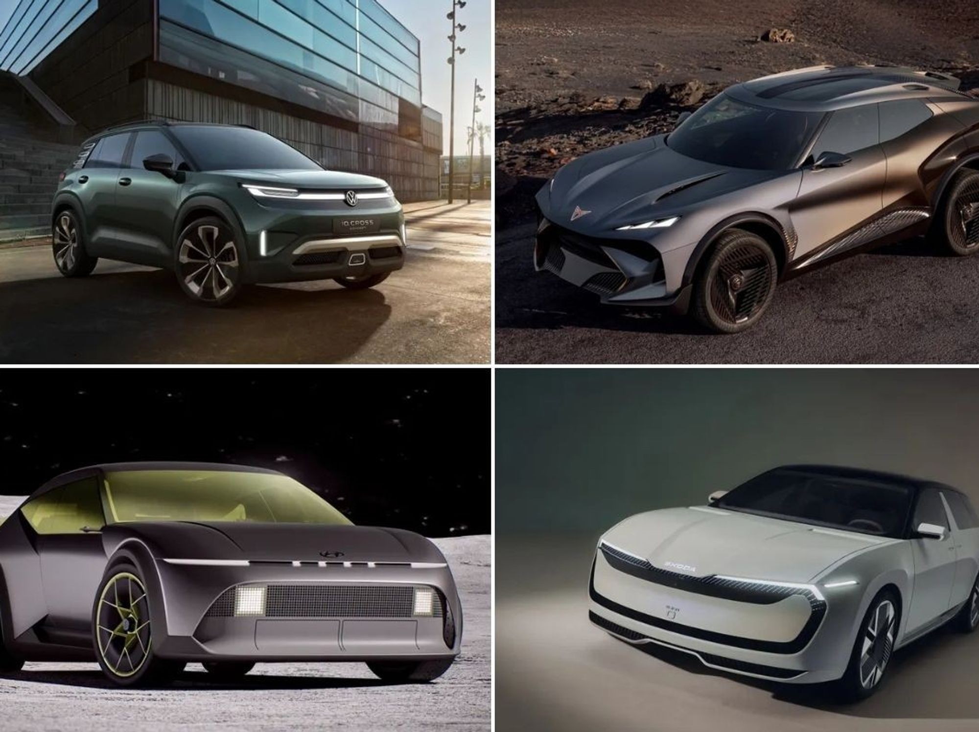 The Volkswagen ID. CROSS Concept, Cupra Tindaya, Skoda Vision O and the Hyundai Concept THREE