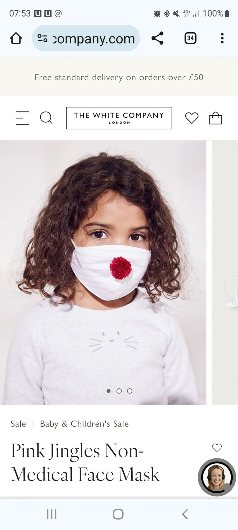 The White Company Pink Jingles Face Mask