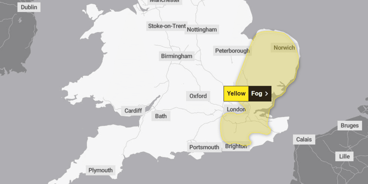 Met Office issues urgent yellow weather alert as ‘dense fog’ envelops Britain Met Office issues urgent yellow weather alert as ‘dense fog’ envelops Britain