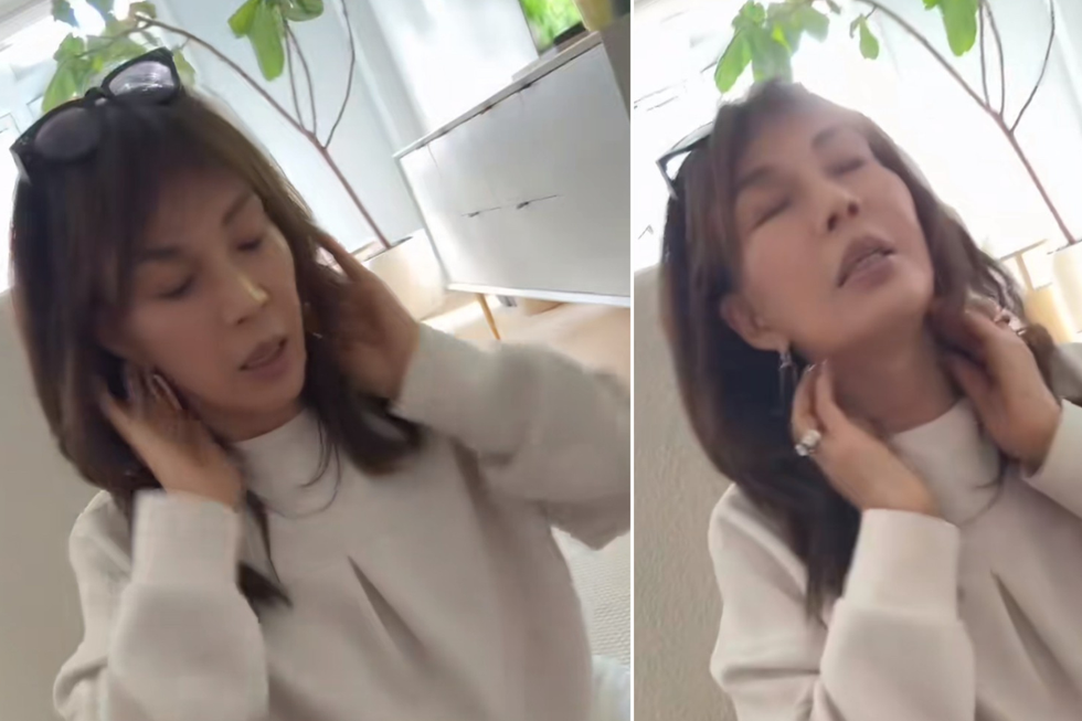 @thedavisstandard's mother showing how the sleeping position helps reduce wrinkles