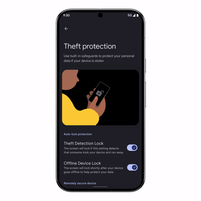 theft detection lock shown in the android 15 settings