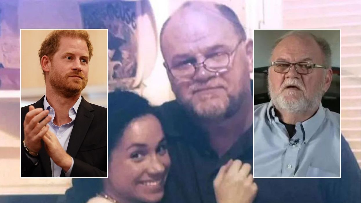 Thomas Markle with Meghan Markle. Prince Harry inset
