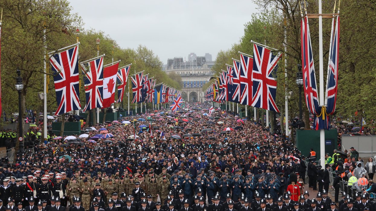 Thousands line Pall Mall during the Coronation of King Charles III and Queen Camilla