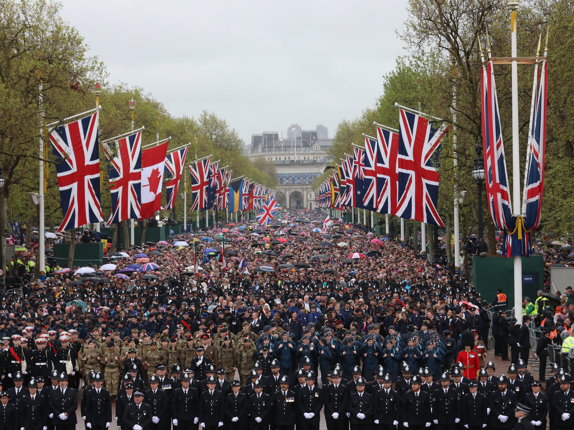 Thousands line Pall Mall during the Coronation of King Charles III and Queen Camilla