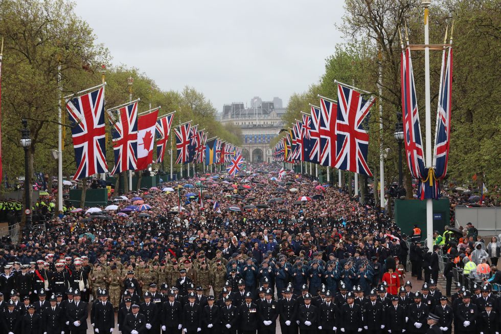 Thousands line Pall Mall during the Coronation of King Charles III and Queen Camilla