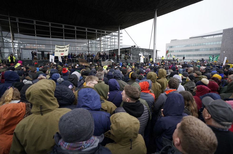 Thousands of protesting farmers gathered outside the Senedd
