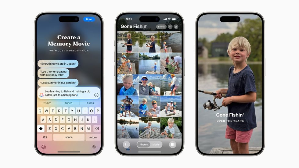 three iphone models pictured side by side with the Memory Movie feature on-screen