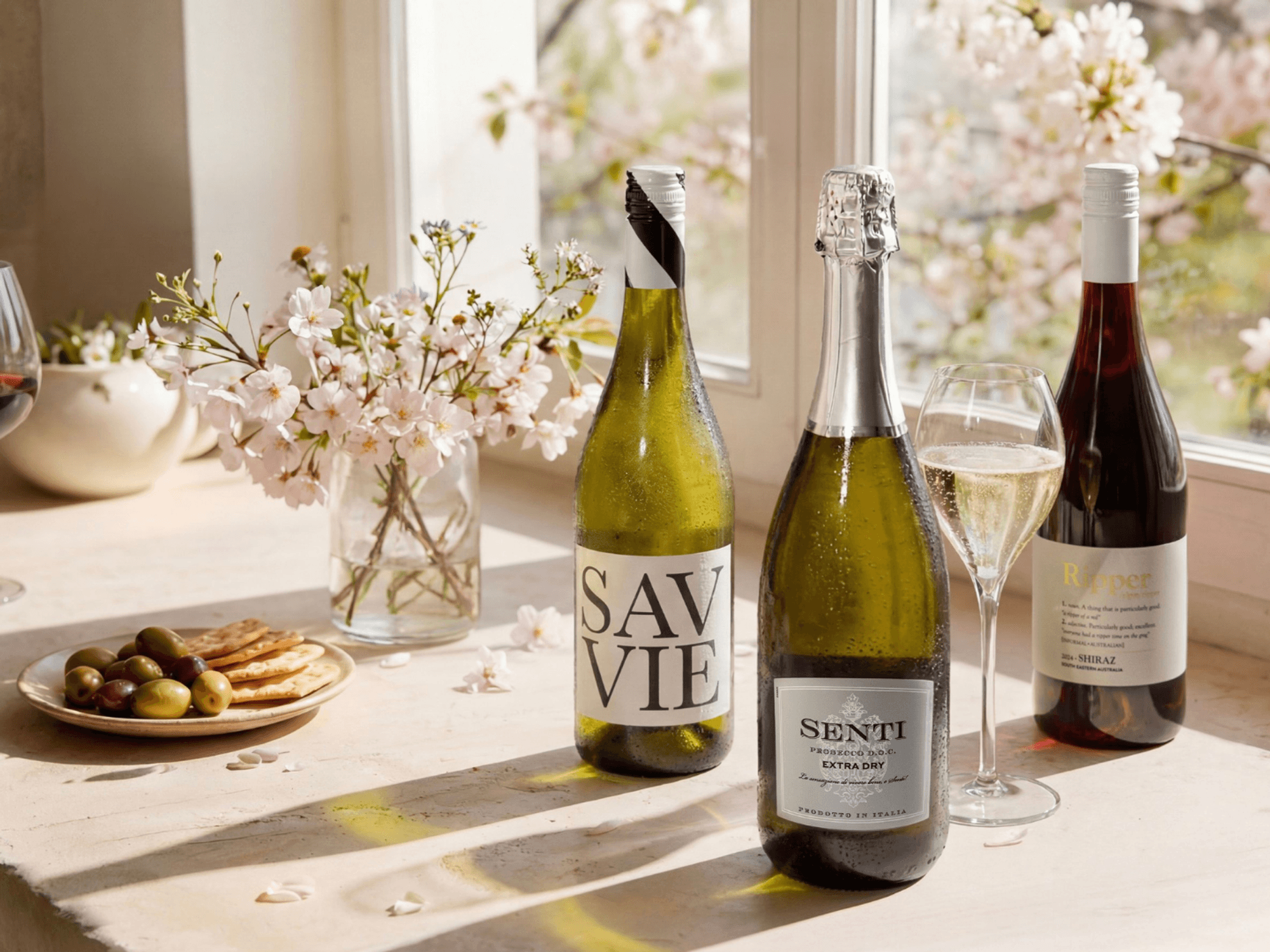 Three premium bottles of wine including a bottle of Prosecco