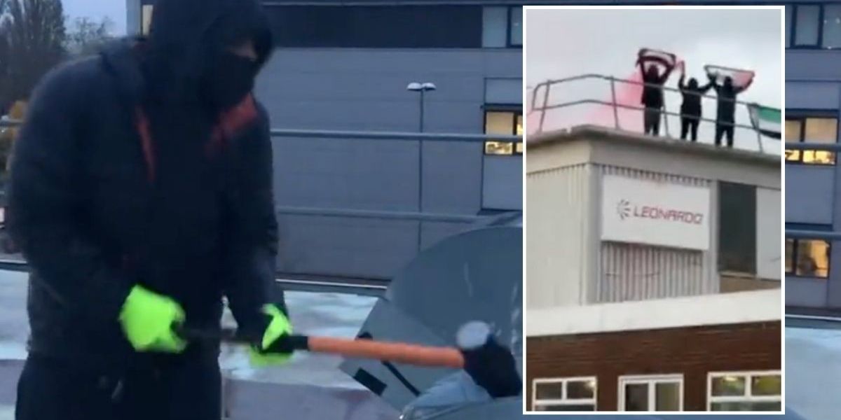 NextImg:Palestine protesters use mallets to smash up factory in Southampton as they occupy roof